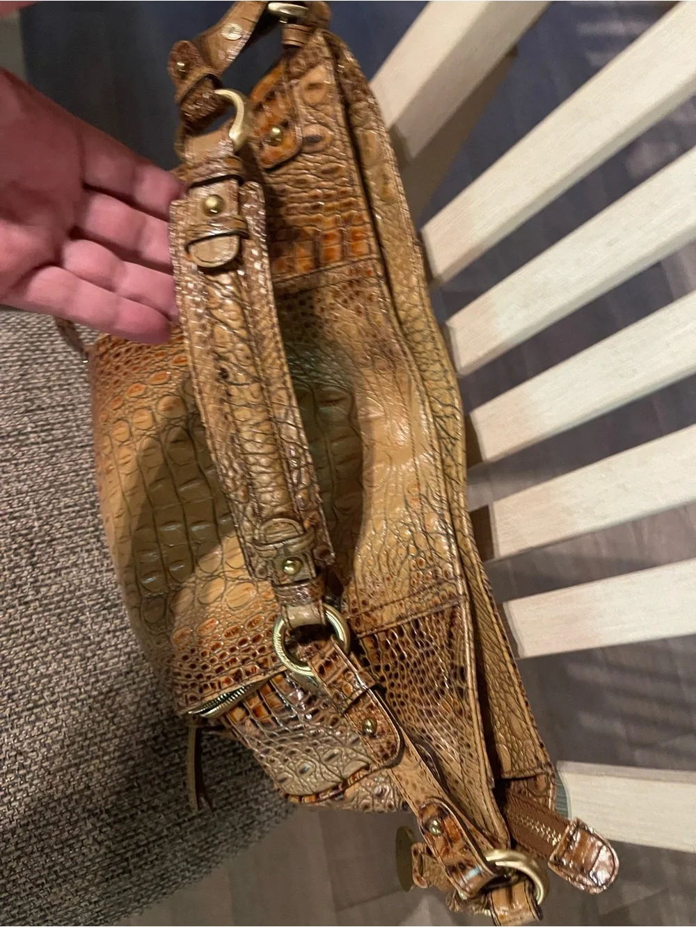 Women's Braham Croc-Embossed Hobo Bag in Brown